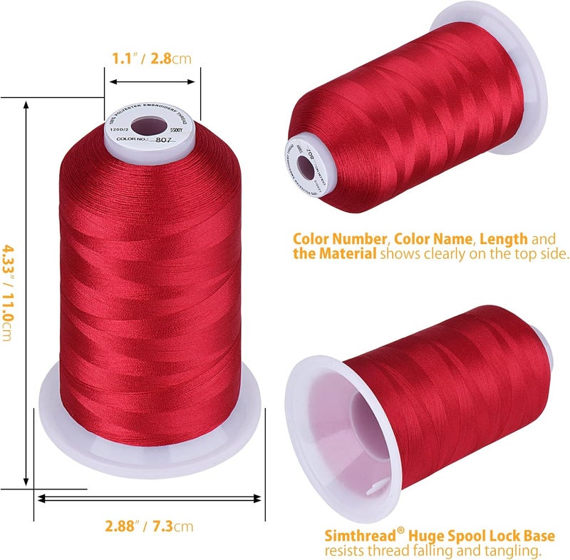 simthread Embroidery Thread 5500 Yards Carmine 807, 2 Huge Spools 40wt Polyester for Brother, Babylock, Janome, Singer, Pfaff, Husqvarna, Bernina Machine - Image 2